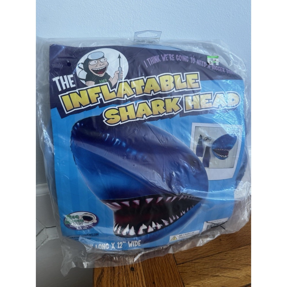 Vintage Big Mouth Toys Inflatable Blue‎ Shark Head Wall Mount NIP Prank Party